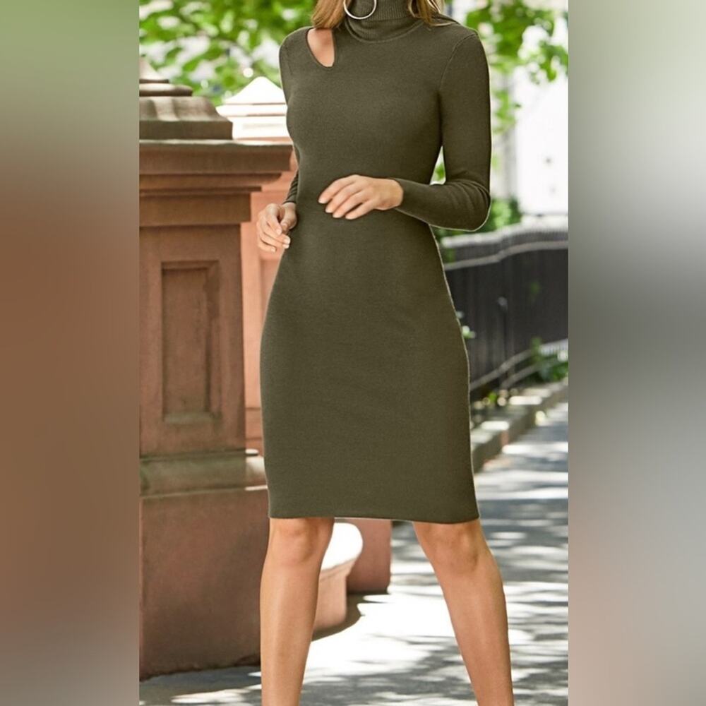 Venus Sweater Dress Turtleneck Long Sleeve Olive Green Size 1X